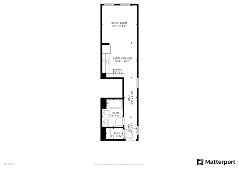 Floor plan for studio, 1 bath, 455 sqft